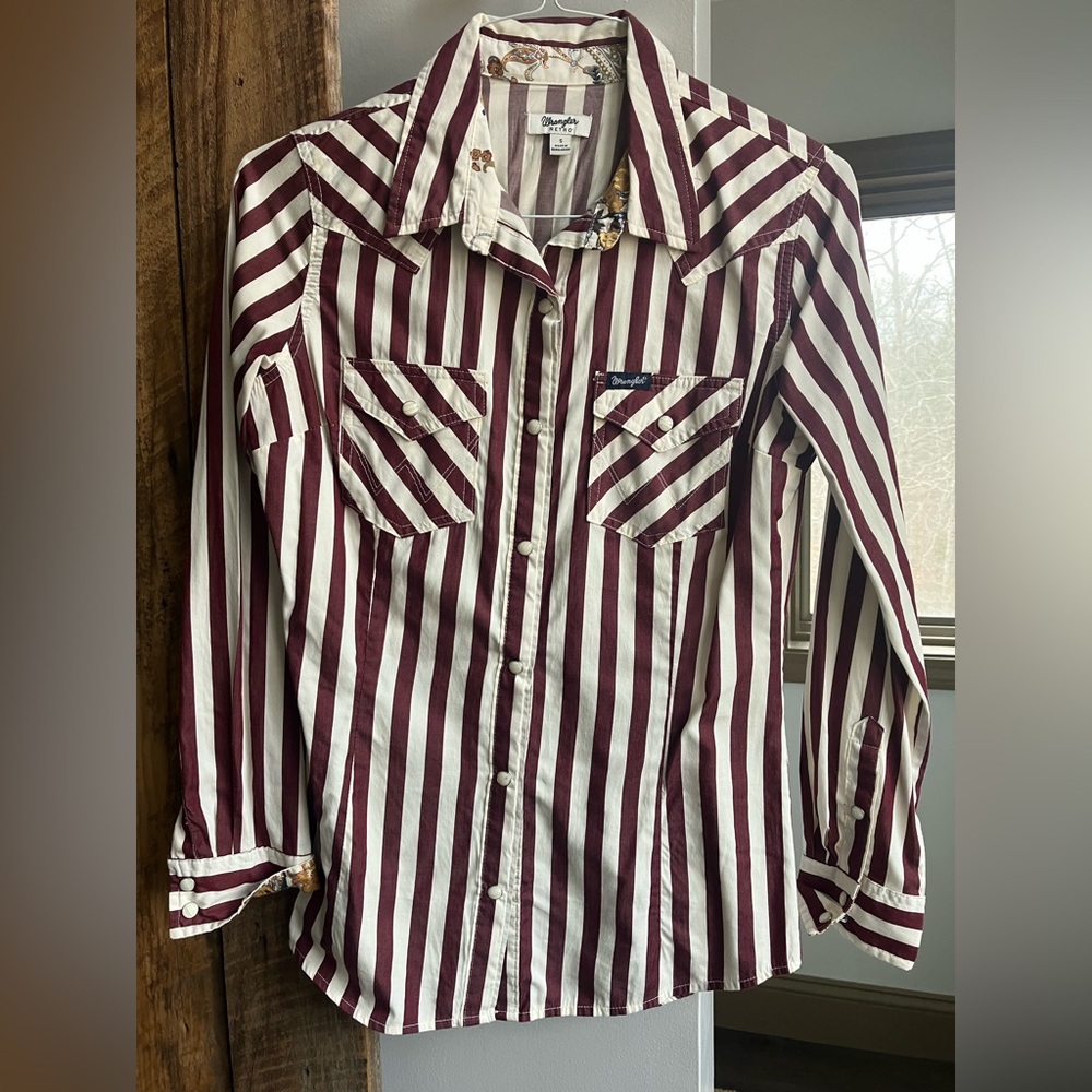 Wrangler Retro Maroon and White Striped Shirt